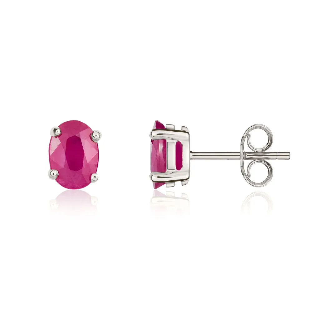 9ct White Gold Ruby 7x5mm Oval Claw Set Stud Earrings sold by Jura Watches product image thumbnail 2