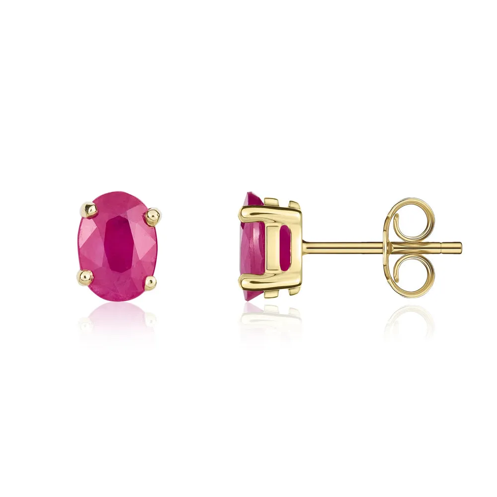9ct Yellow Gold Ruby 7x5mm Oval Claw Set Stud Earrings sold by Jura Watches product image thumbnail 2