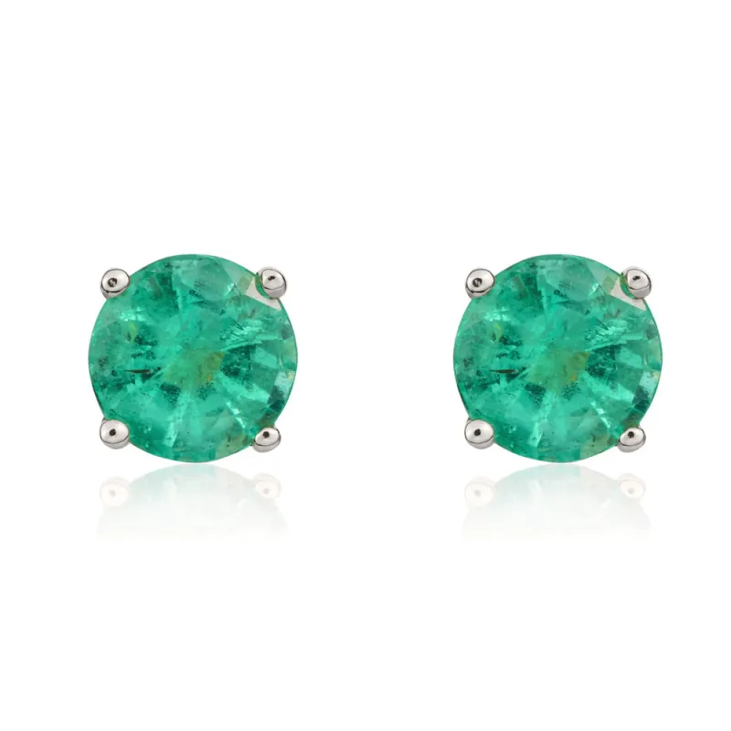 9ct White Gold Emerald 5mm Round Claw Set Stud Earrings sold by Jura Watches