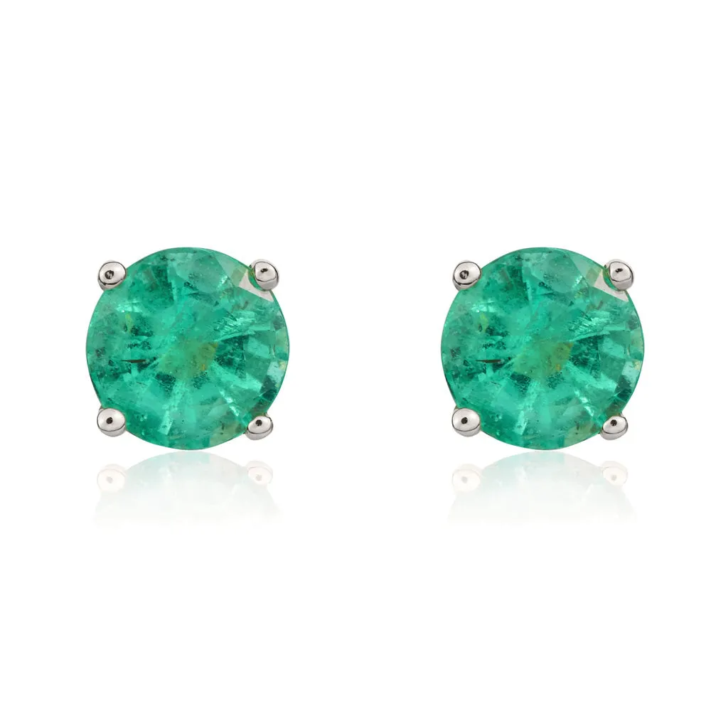 9ct White Gold Emerald 5mm Round Claw Set Stud Earrings sold by Jura Watches