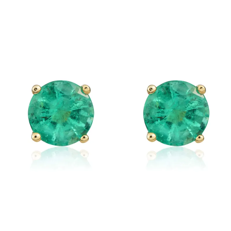 9ct Yellow Gold Emerald 5mm Round Claw Set Stud Earrings sold by Jura Watches