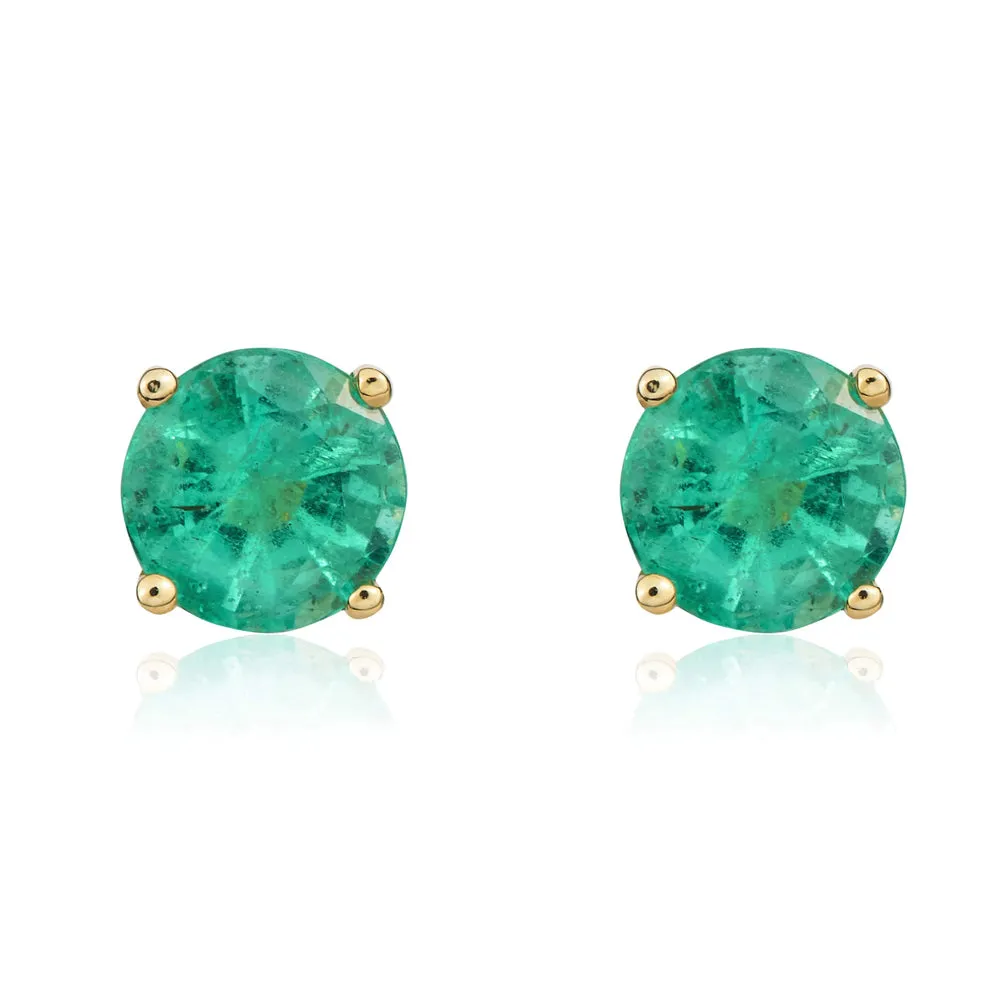 9ct Yellow Gold Emerald 5mm Round Claw Set Stud Earrings sold by Jura Watches