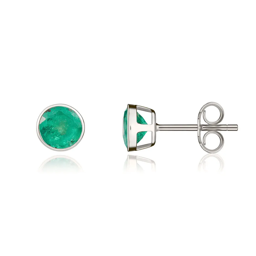 9ct White Gold Emerald 5mm Round Rub Over Set Stud Earrings sold by Jura Watches product image thumbnail 2