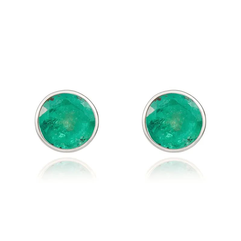 9ct White Gold Emerald 5mm Round Rub Over Set Stud Earrings sold by Jura Watches