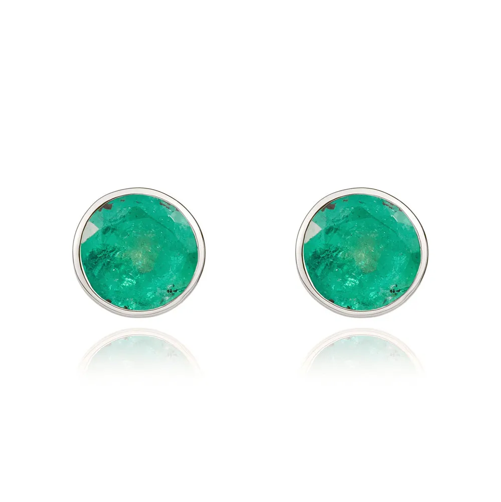 9ct White Gold Emerald 5mm Round Rub Over Set Stud Earrings sold by Jura Watches