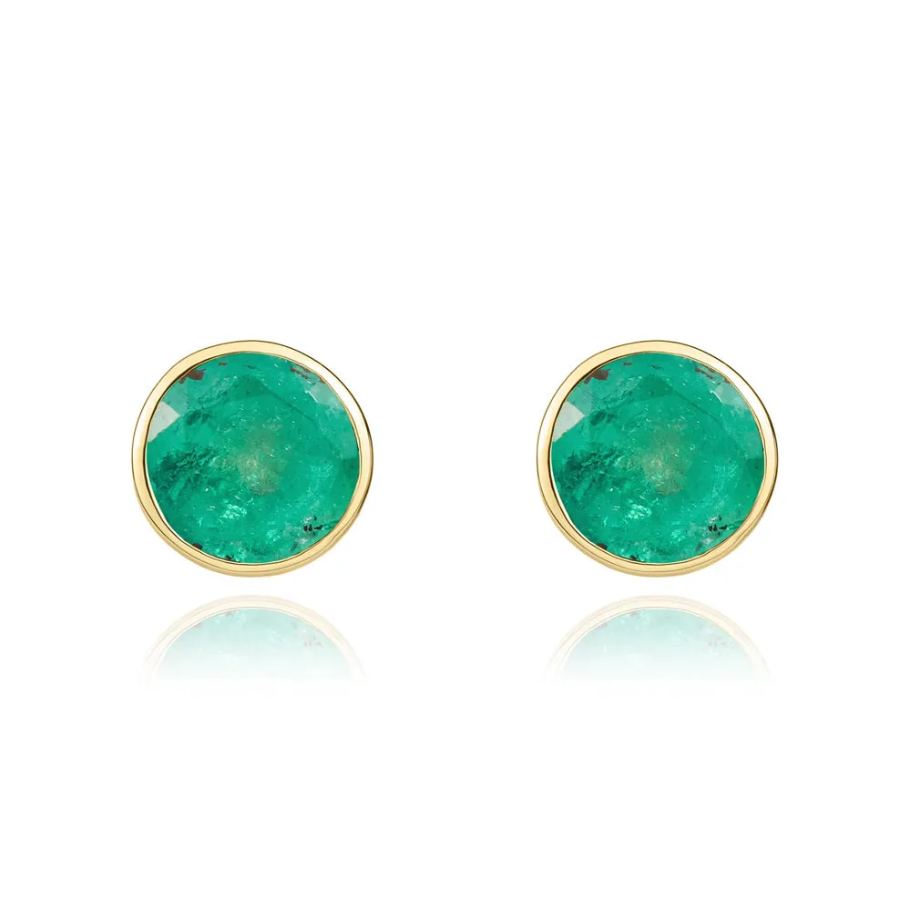 9ct Yellow Gold Emerald 5mm Round Rub Over Set Stud Earrings sold by Jura Watches
