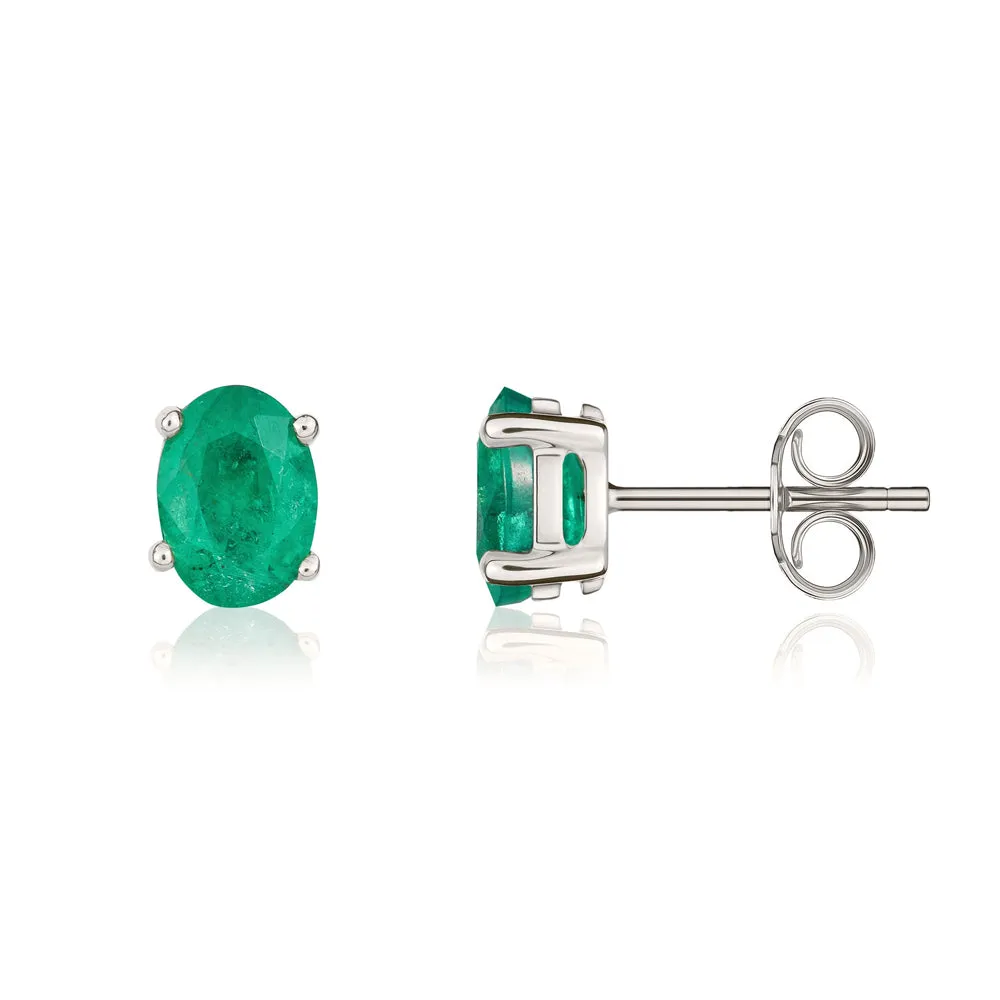 9ct White Gold Emerald 7x5mm Oval Claw Set Stud Earrings sold by Jura Watches product image thumbnail 2