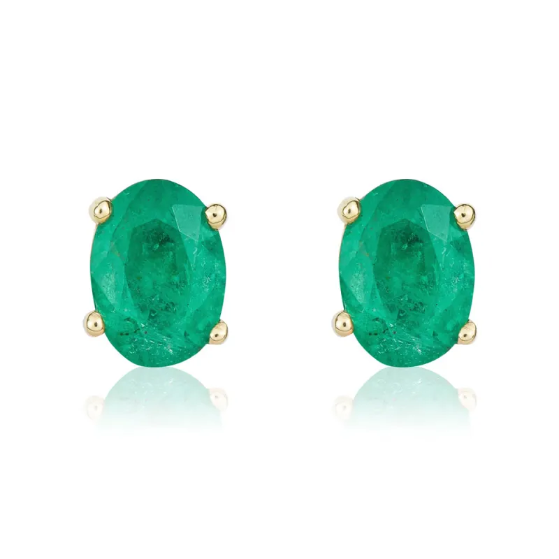 9ct Yellow Gold Emerald 7x5mm Oval Claw Set Stud Earrings sold by Jura Watches