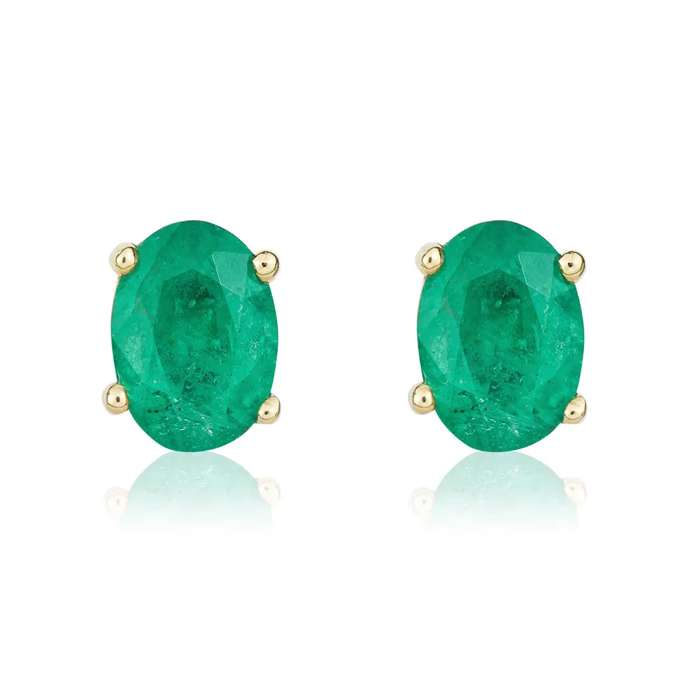 9ct Yellow Gold Emerald 7x5mm Oval Claw Set Stud Earrings sold by Jura Watches