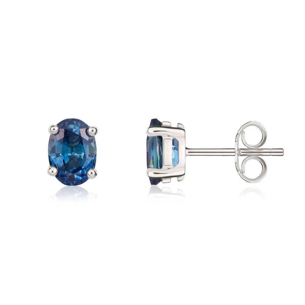 9ct White Gold Sapphire 7x5mm Oval Claw Set Stud Earrings sold by Jura Watches product image thumbnail 2