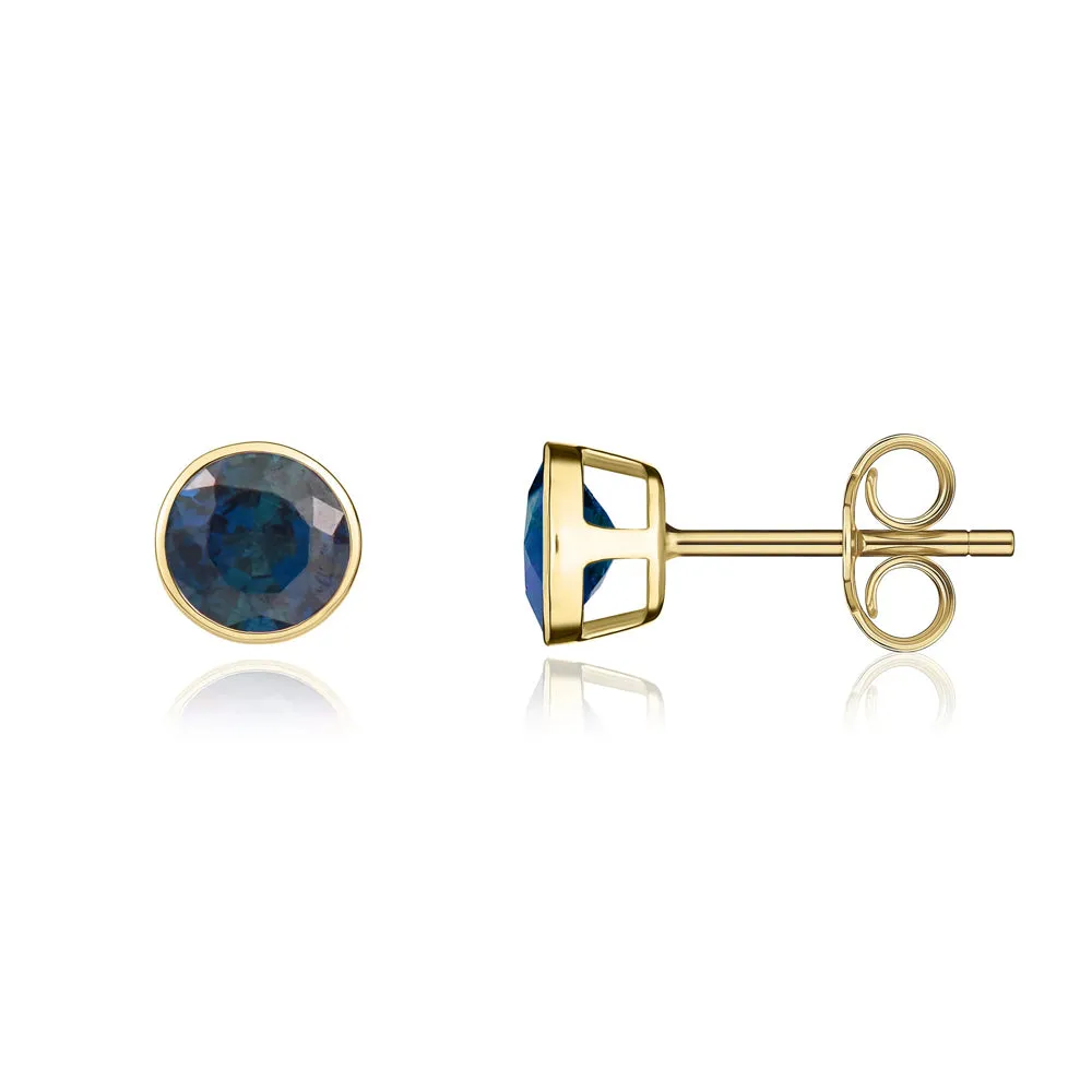 9ct Yellow Gold Sapphire 5mm Round Rub Over Set Stud Earrings sold by Jura Watches product image thumbnail 2
