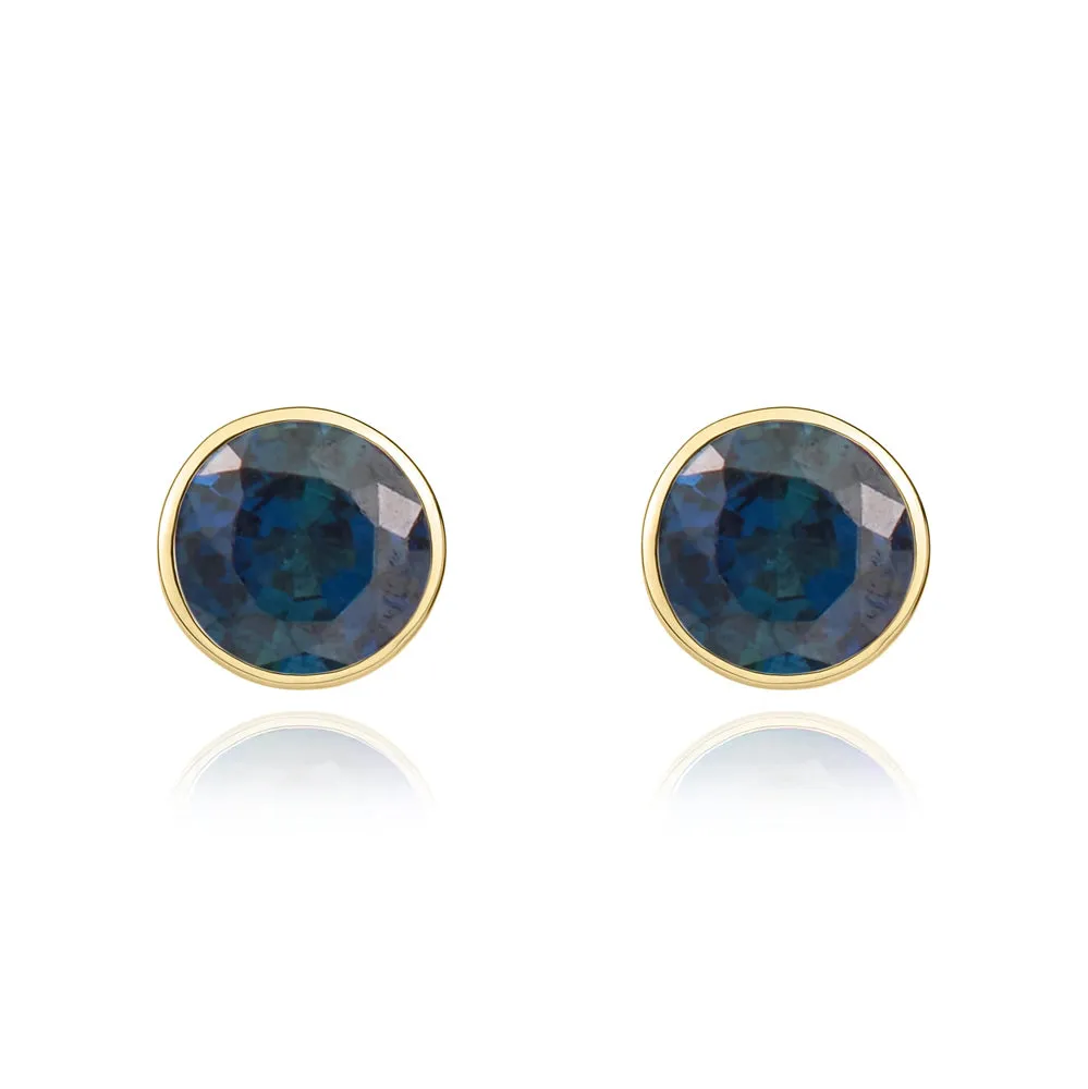 9ct Yellow Gold Sapphire 5mm Round Rub Over Set Stud Earrings sold by Jura Watches