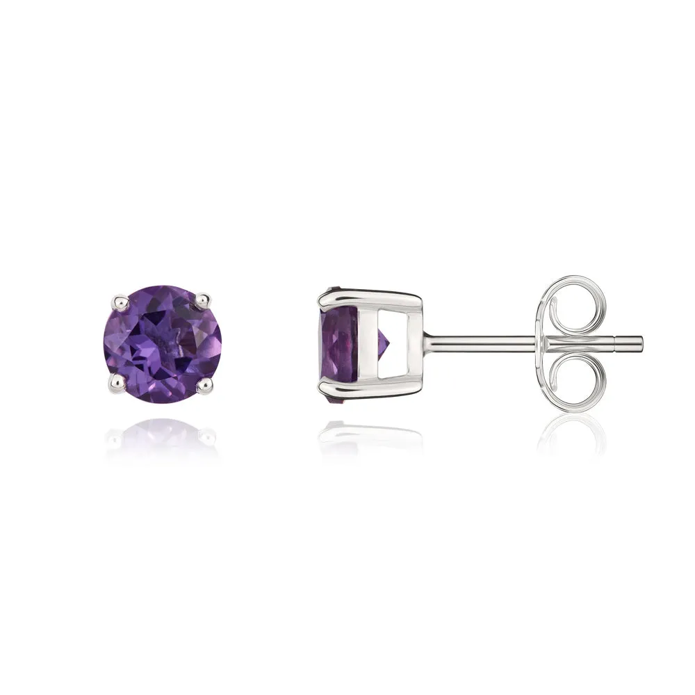 9ct White Gold Amethyst 5mm Round Claw Set Stud Earrings sold by Jura Watches product image thumbnail 2