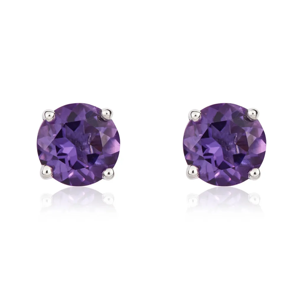 9ct White Gold Amethyst 5mm Round Claw Set Stud Earrings sold by Jura Watches