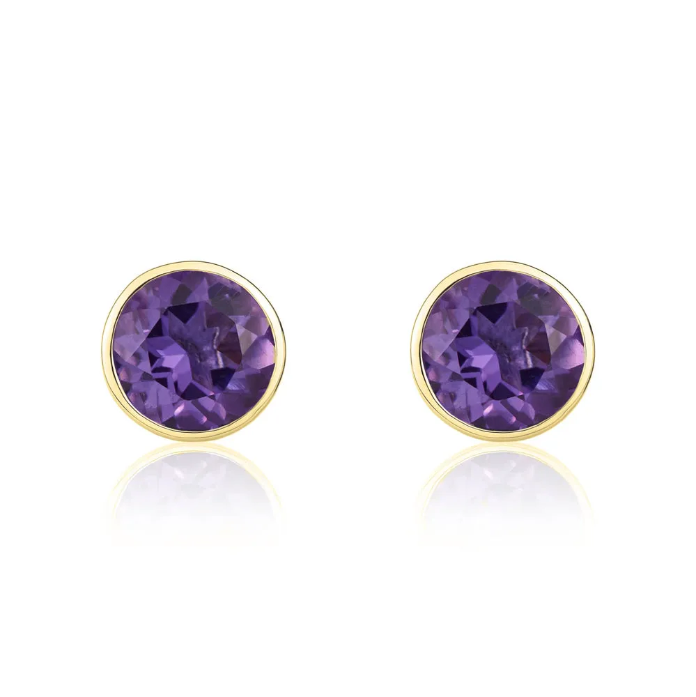 9ct Yellow Gold Amethyst 5mm Round Rub Over Set Stud Earrings sold by Jura Watches