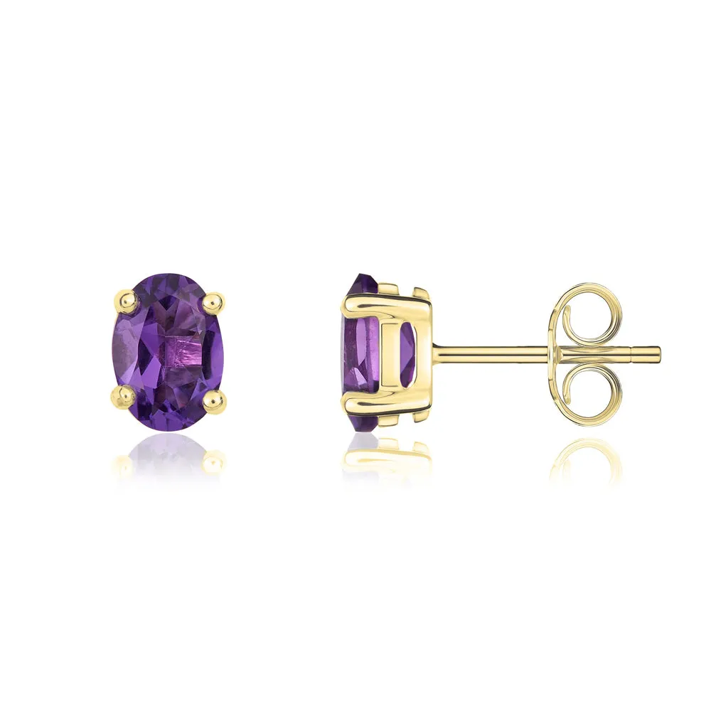 9ct Yellow Gold Amethyst 7x5mm Oval Claw Set Stud Earrings sold by Jura Watches product image thumbnail 2
