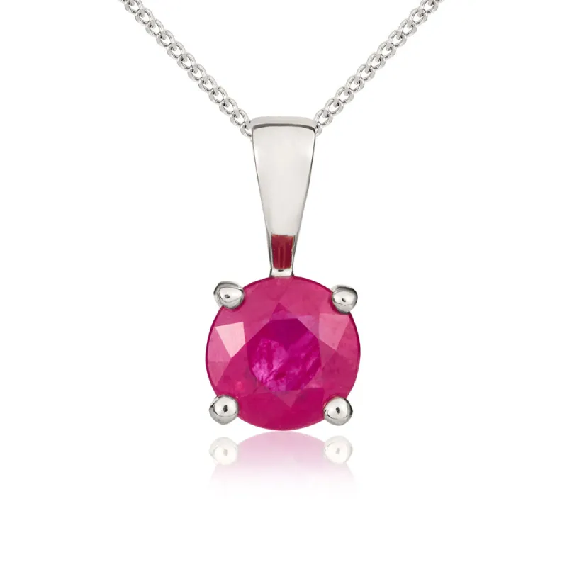 9ct White Gold Ruby 5mm Round Claw Set Necklace sold by Jura Watches