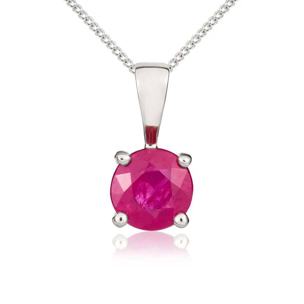 9ct White Gold Ruby 5mm Round Claw Set Necklace sold by Jura Watches