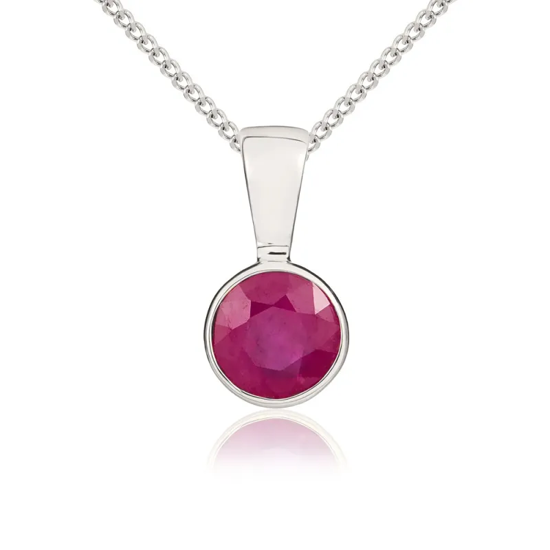 9ct White Gold Ruby 5mm Round Rub Over Set Necklace sold by Jura Watches