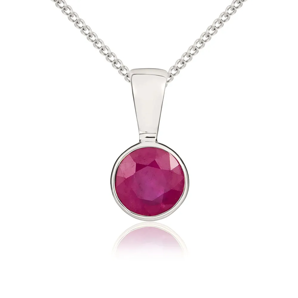 9ct White Gold Ruby 5mm Round Rub Over Set Necklace sold by Jura Watches