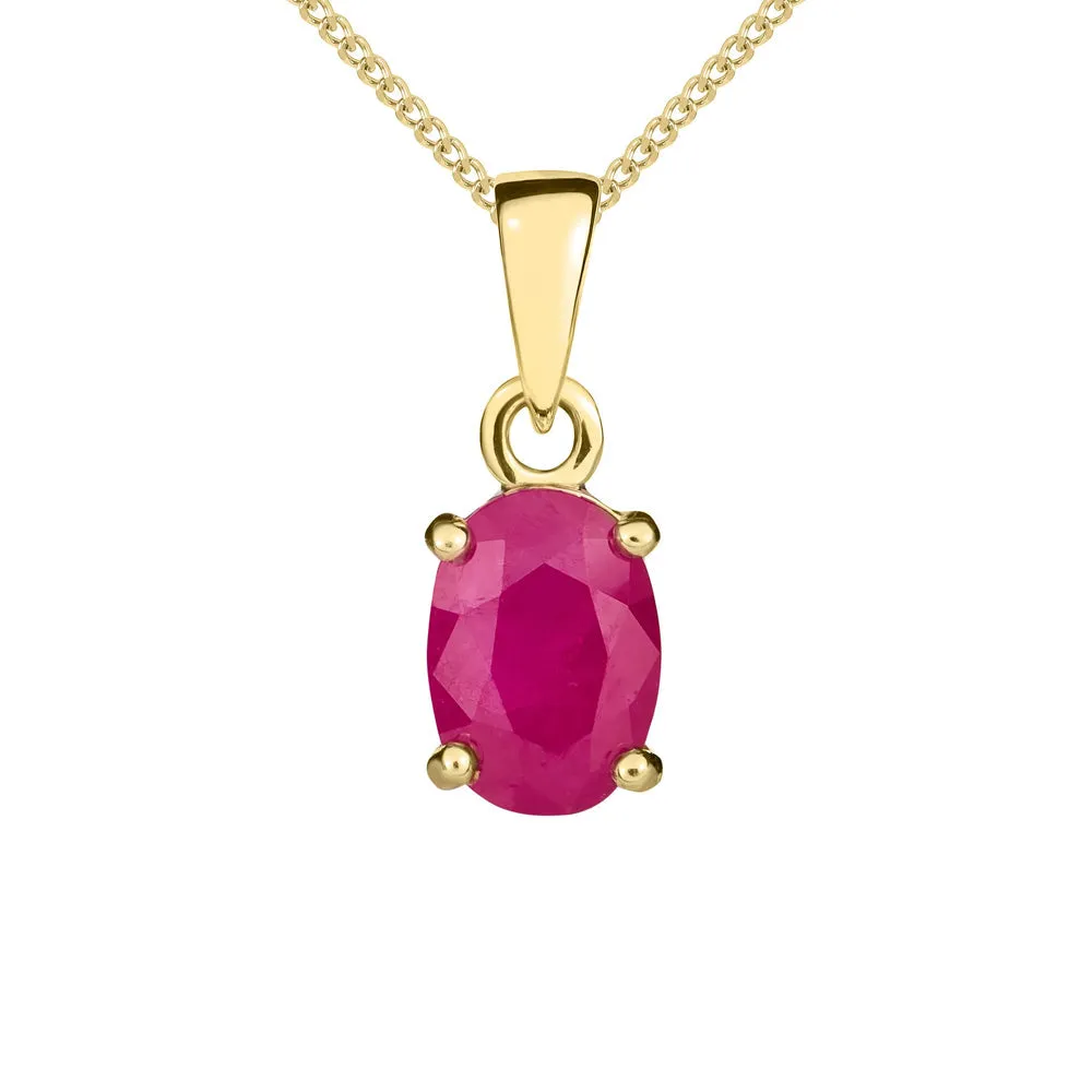 9ct Yellow Gold Ruby 7x5mm Oval Claw Set Necklace sold by Jura Watches