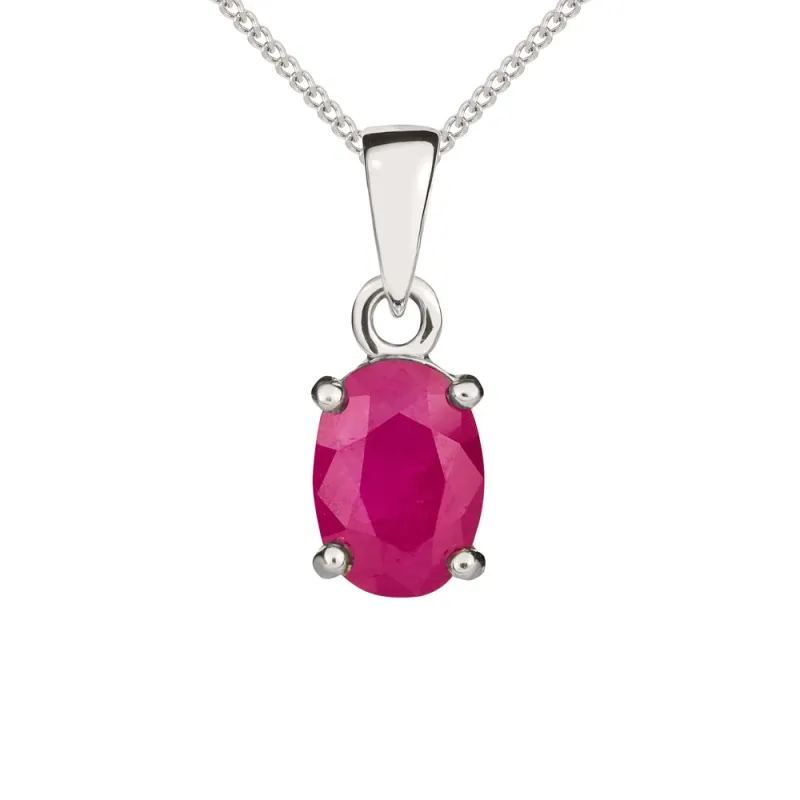 9ct White Gold Ruby 7x5mm Oval Claw Set Necklace sold by Jura Watches