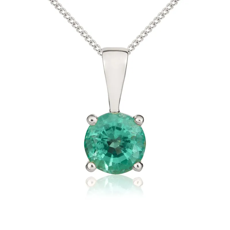 9ct White Gold Emerald 5mm Round Claw Set Necklace sold by Jura Watches