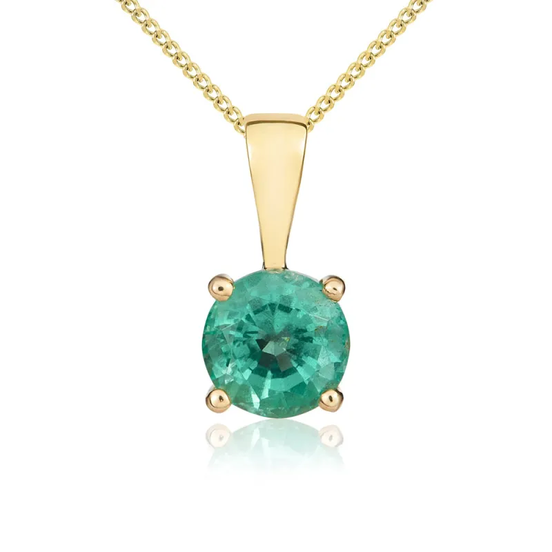 9ct Yellow Gold Emerald 5mm Round Claw Set Necklace sold by Jura Watches