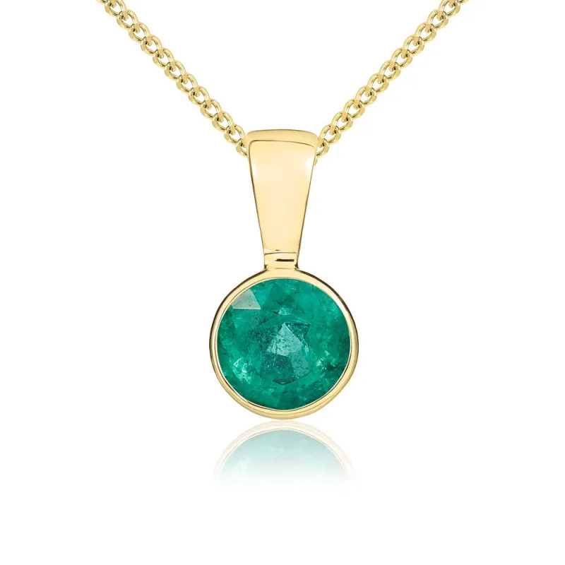 9ct Yellow Gold Emerald 5mm Round Rub Over Set Necklace sold by Jura Watches