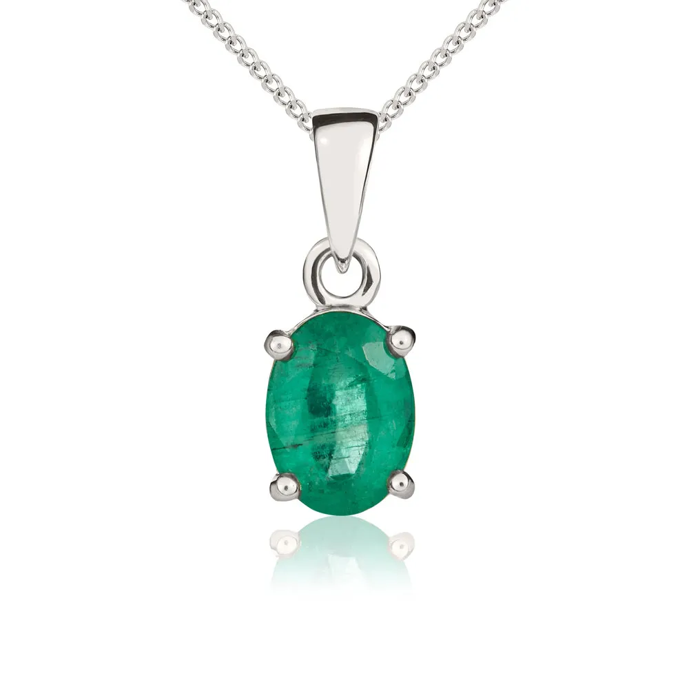 9ct White Gold Emerald 7x5mm Oval Claw Set Necklace sold by Jura Watches