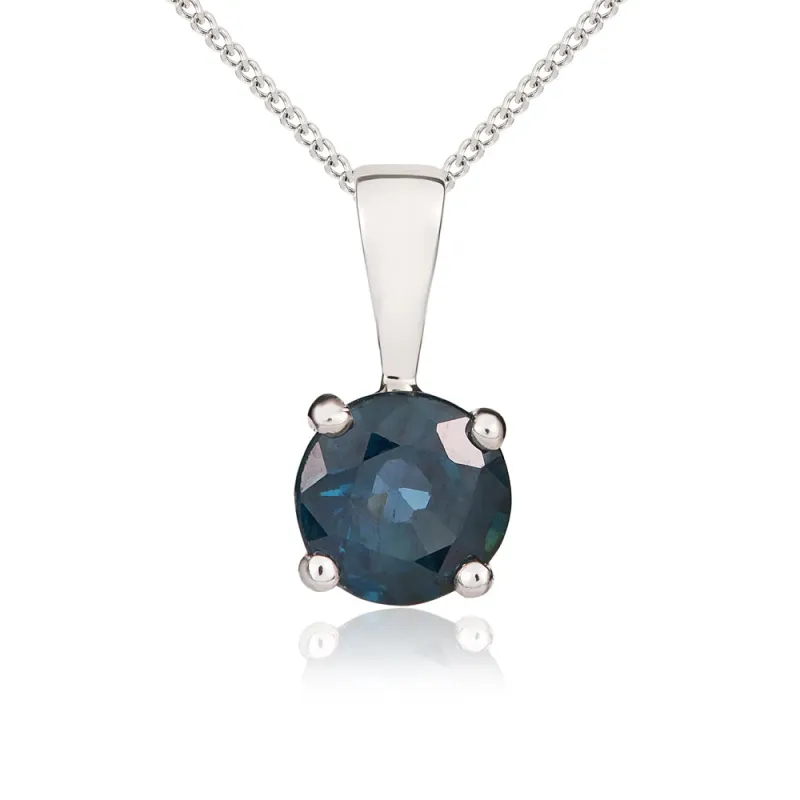 9ct White Gold Sapphire 5mm Round Claw Set Necklace sold by Jura Watches