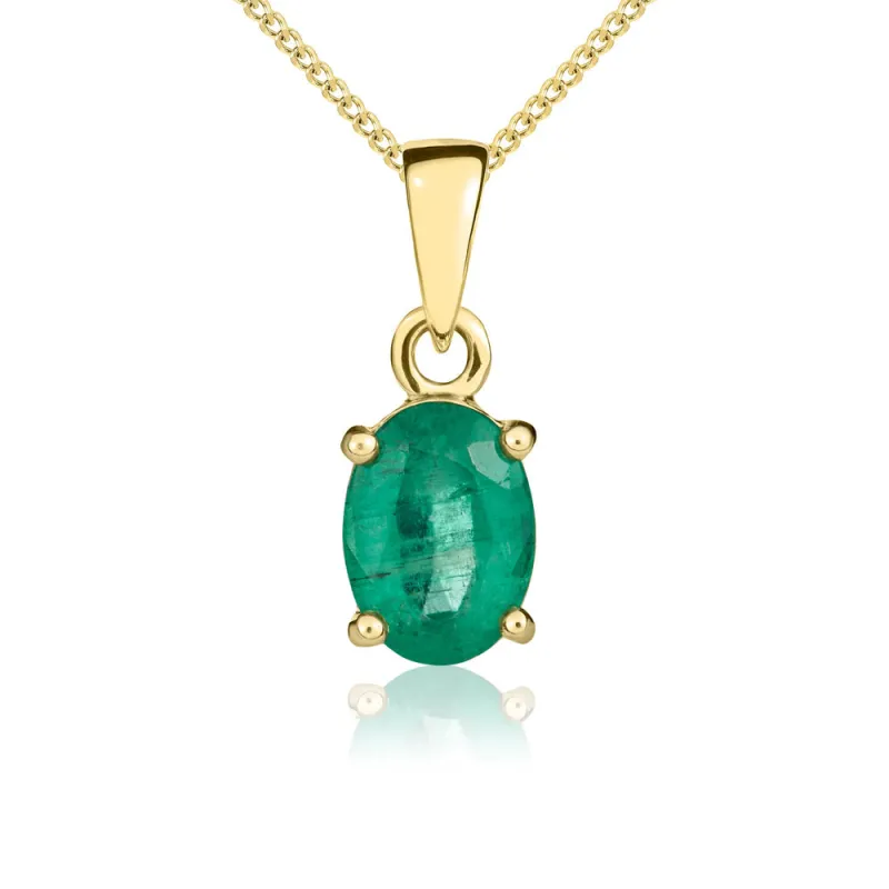 9ct Yellow Gold Emerald 7x5mm Oval Claw Set Necklace sold by Jura Watches