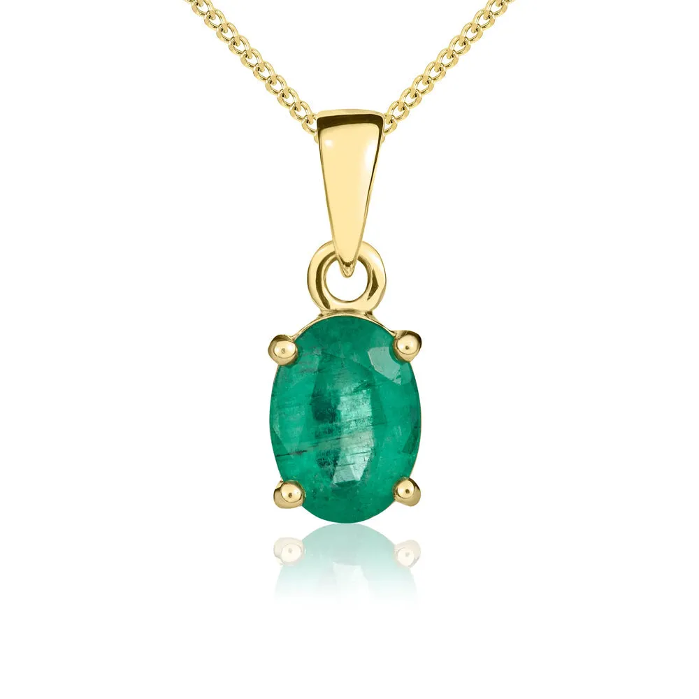 9ct Yellow Gold Emerald 7x5mm Oval Claw Set Necklace sold by Jura Watches
