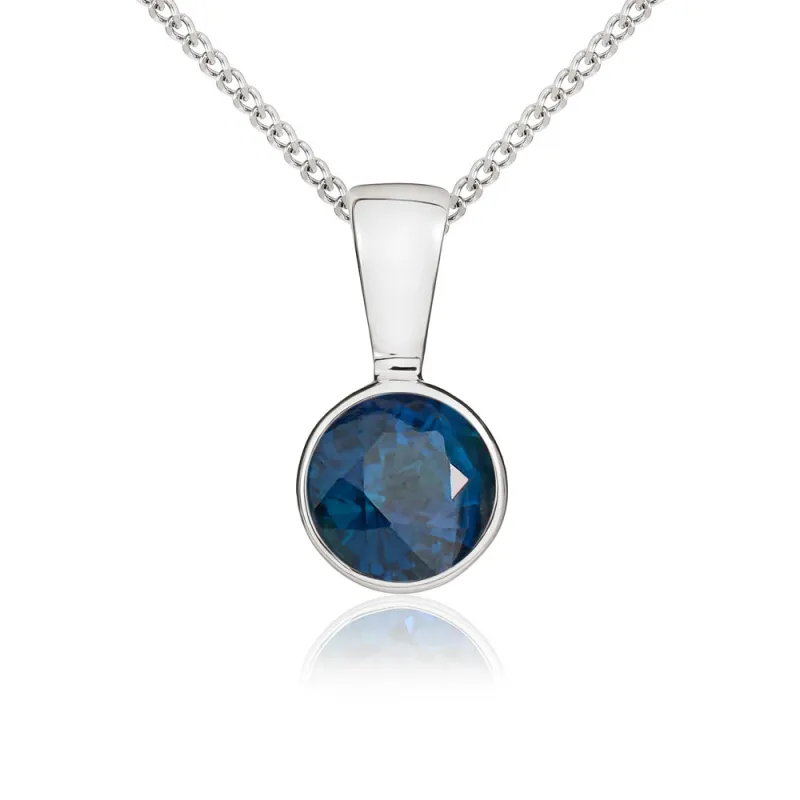 9ct White Gold Sapphire 5mm Round Rub Over Set Necklace sold by Jura Watches