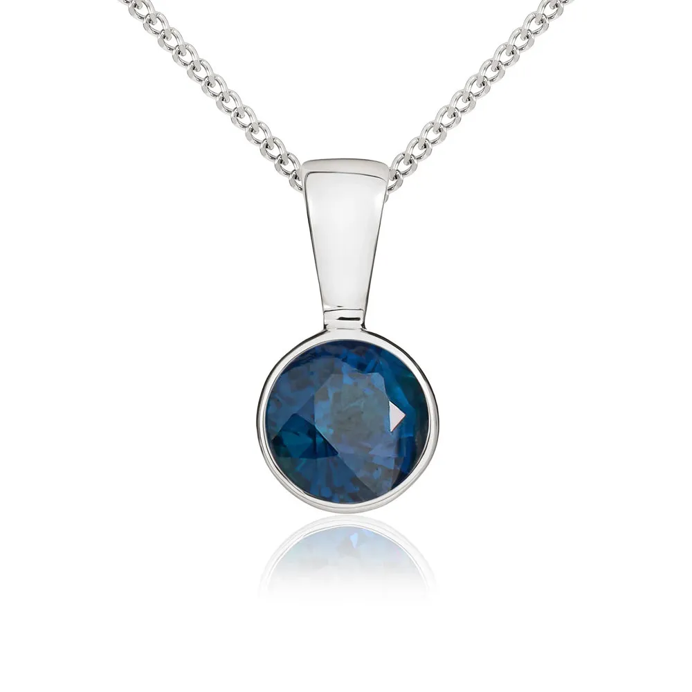9ct White Gold Sapphire 5mm Round Rub Over Set Necklace sold by Jura Watches