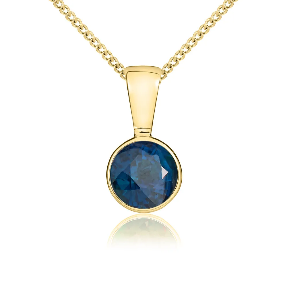 9ct Yellow Gold Sapphire 5mm Round Rub Over Set Necklace sold by Jura Watches