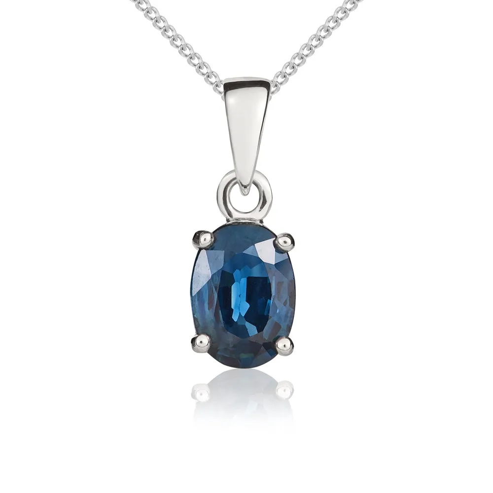 9ct White Gold Sapphire 7x5mm Oval Claw Set Necklace sold by Jura Watches