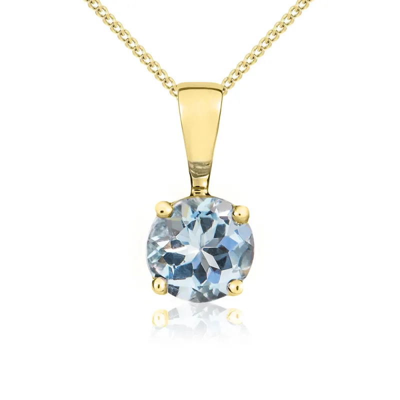 9ct Yellow Gold Aquamarine 5mm Round Claw Set Necklace sold by Jura Watches