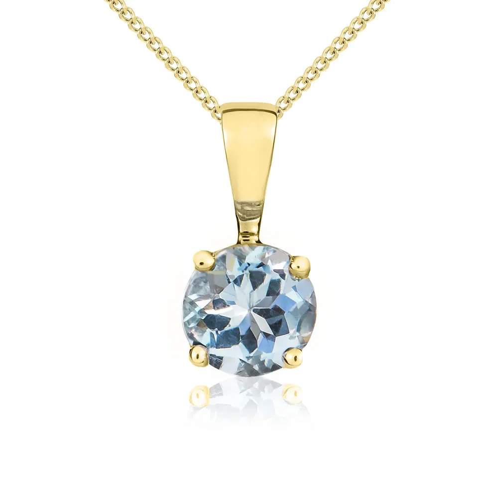 9ct Yellow Gold Aquamarine 5mm Round Claw Set Necklace sold by Jura Watches
