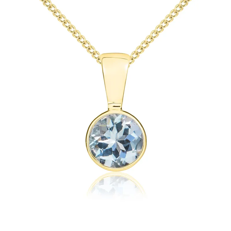 9ct Yellow Gold Aquamarine 5mm Round Rub Over Set Necklace sold by Jura Watches