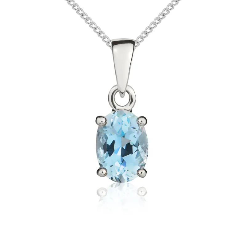 9ct White Gold Aquamarine 7x5mm Oval Claw Set Necklace sold by Jura Watches