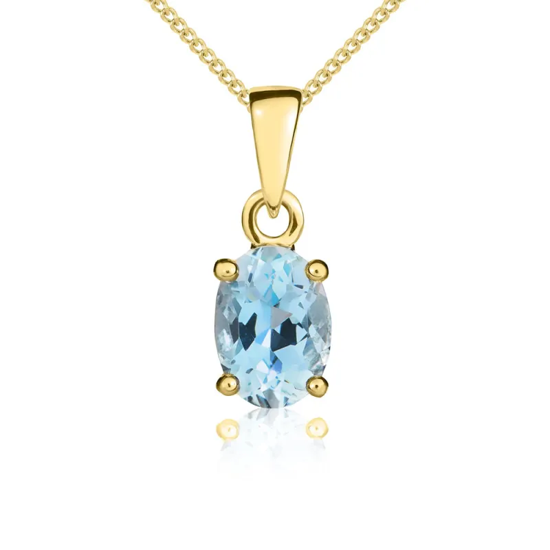 9ct Yellow Gold Aquamarine 7x5mm Oval Claw Set Necklace sold by Jura Watches
