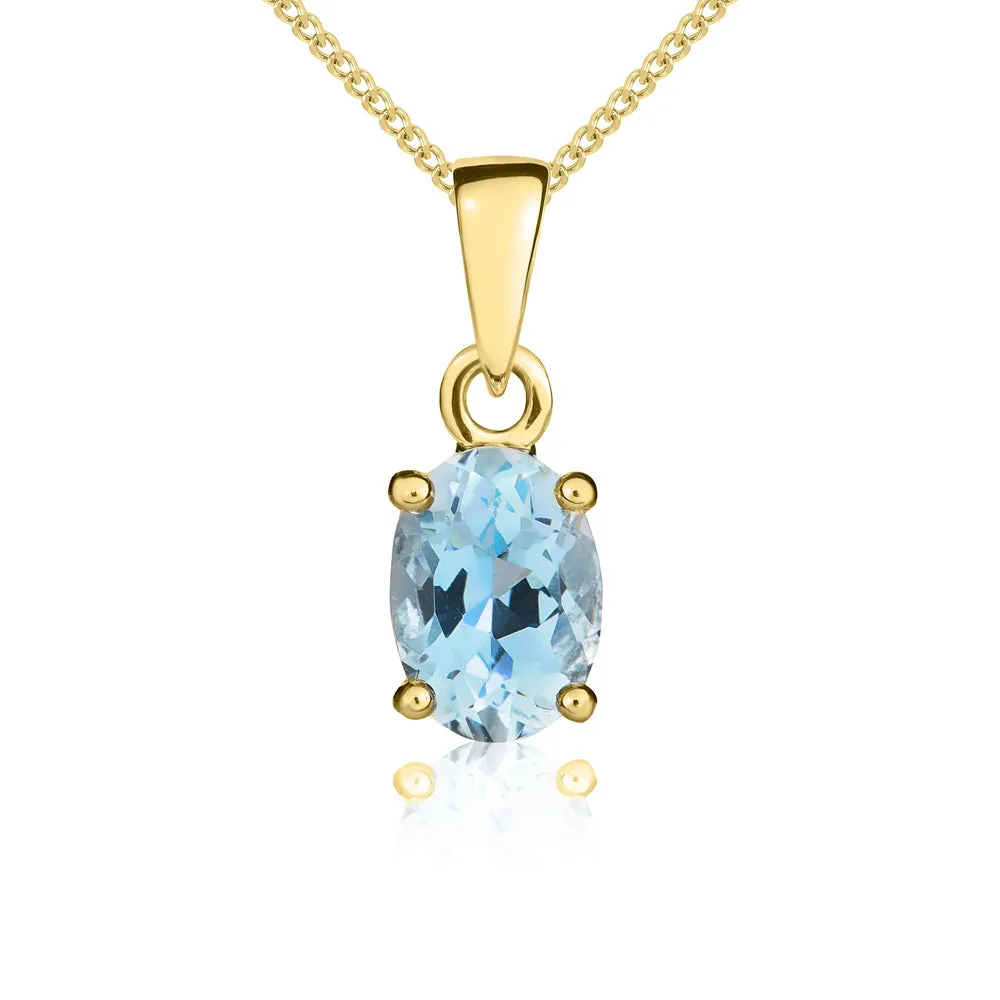 9ct Yellow Gold Aquamarine 7x5mm Oval Claw Set Necklace sold by Jura Watches