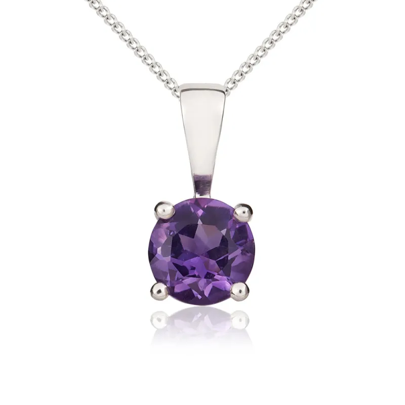 9ct White Gold Amethyst 5mm Round Claw Set Necklace sold by Jura Watches