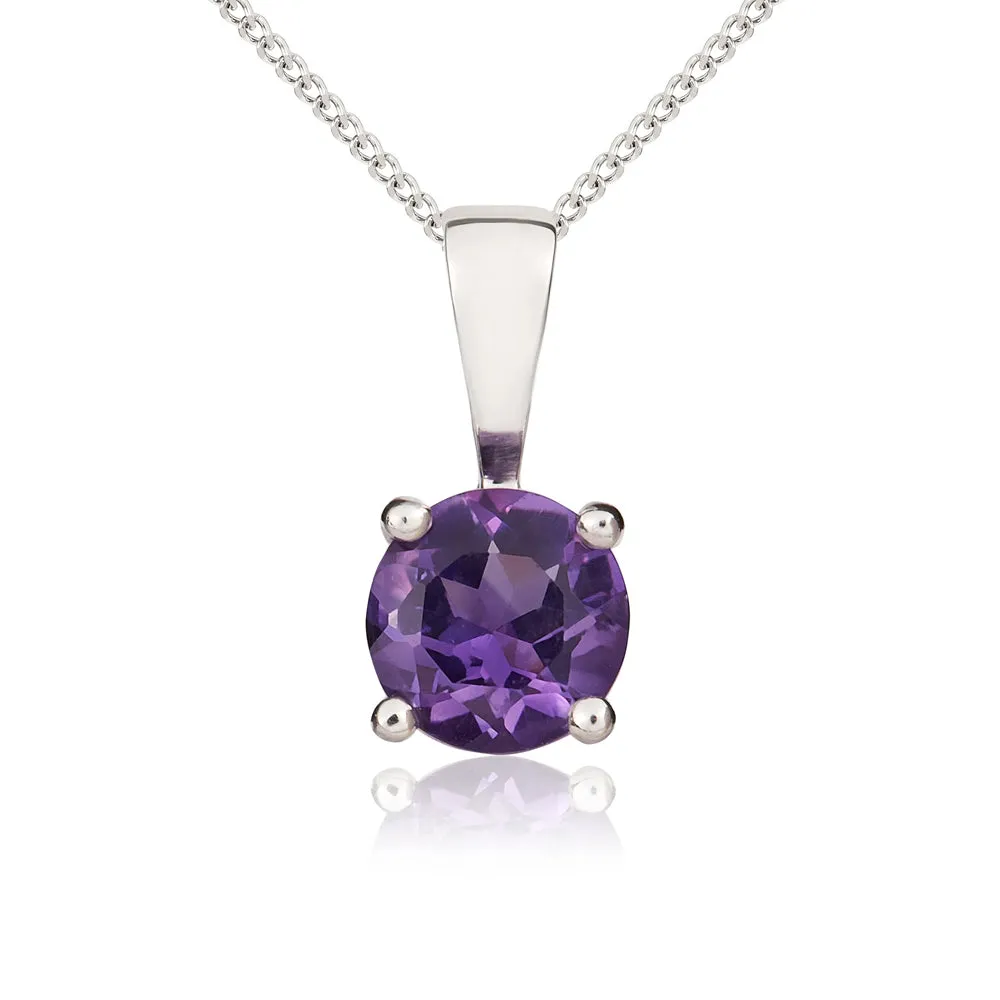 9ct White Gold Amethyst 5mm Round Claw Set Necklace sold by Jura Watches