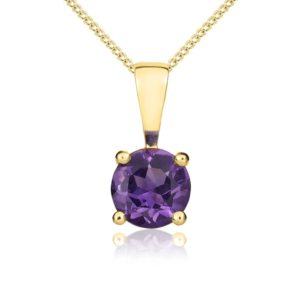 9ct Yellow Gold Amethyst 5mm Round Claw Set Necklace sold by Jura Watches