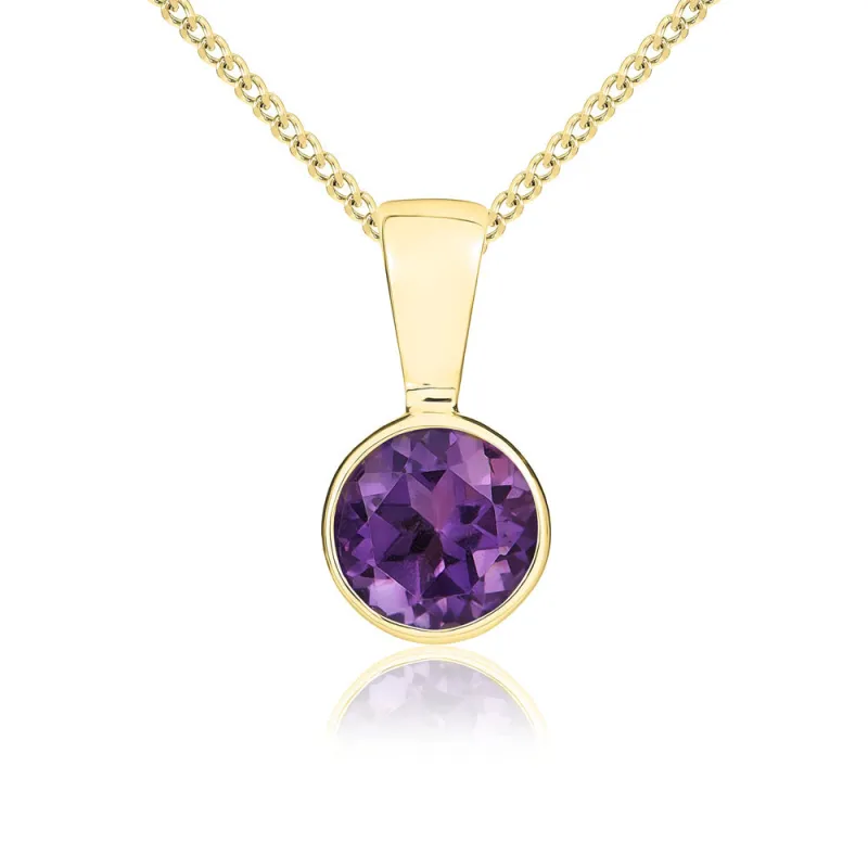 9ct Yellow Gold Amethyst 5mm Round Rub Over Set Necklace sold by Jura Watches