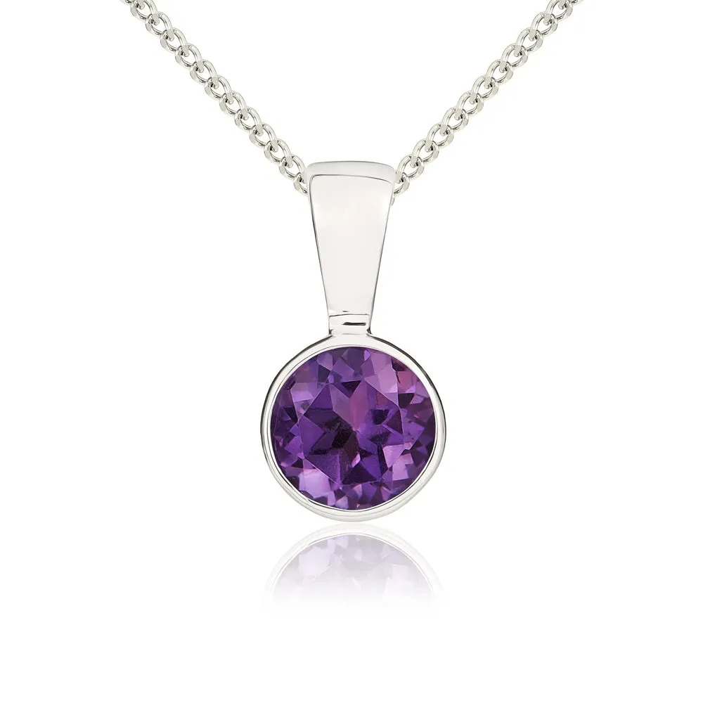9ct White Gold Amethyst 5mm Round Rub Over Set Necklace sold by Jura Watches