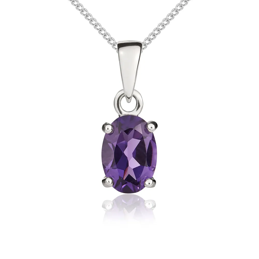 9ct White Gold Amethyst 7x5mm Oval Claw Set Necklace sold by Jura Watches