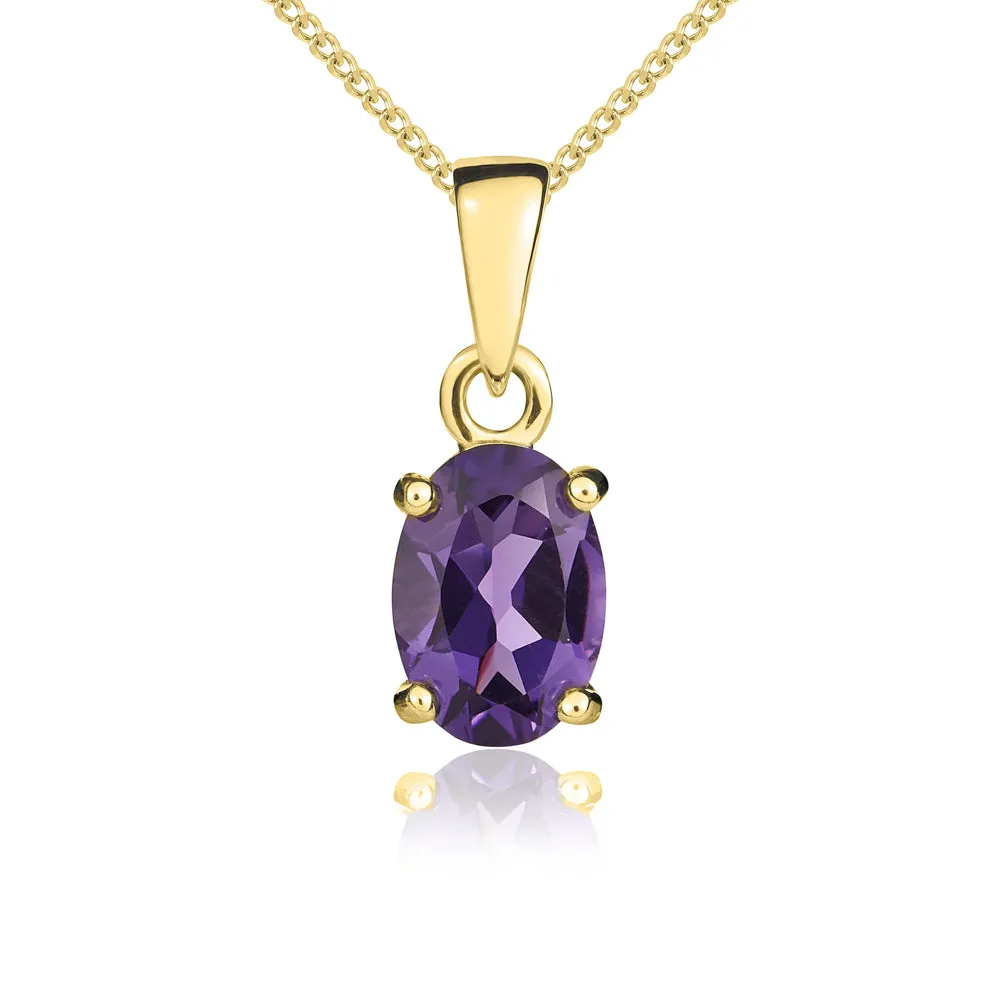 9ct Yellow Gold Amethyst 7x5mm Oval Claw Set Necklace sold by Jura Watches